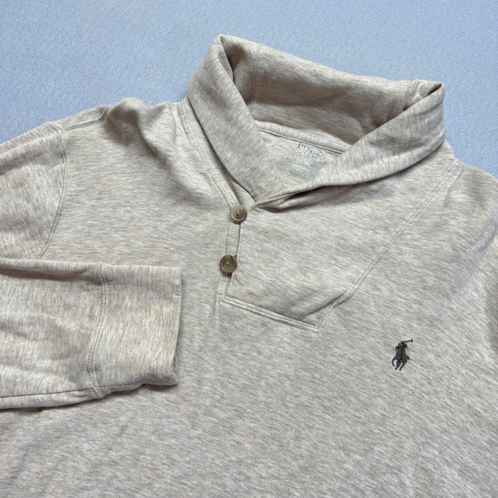 Polo Ralph Lauren Mens Large Oatmeal Heather Shawl Collar Pullover